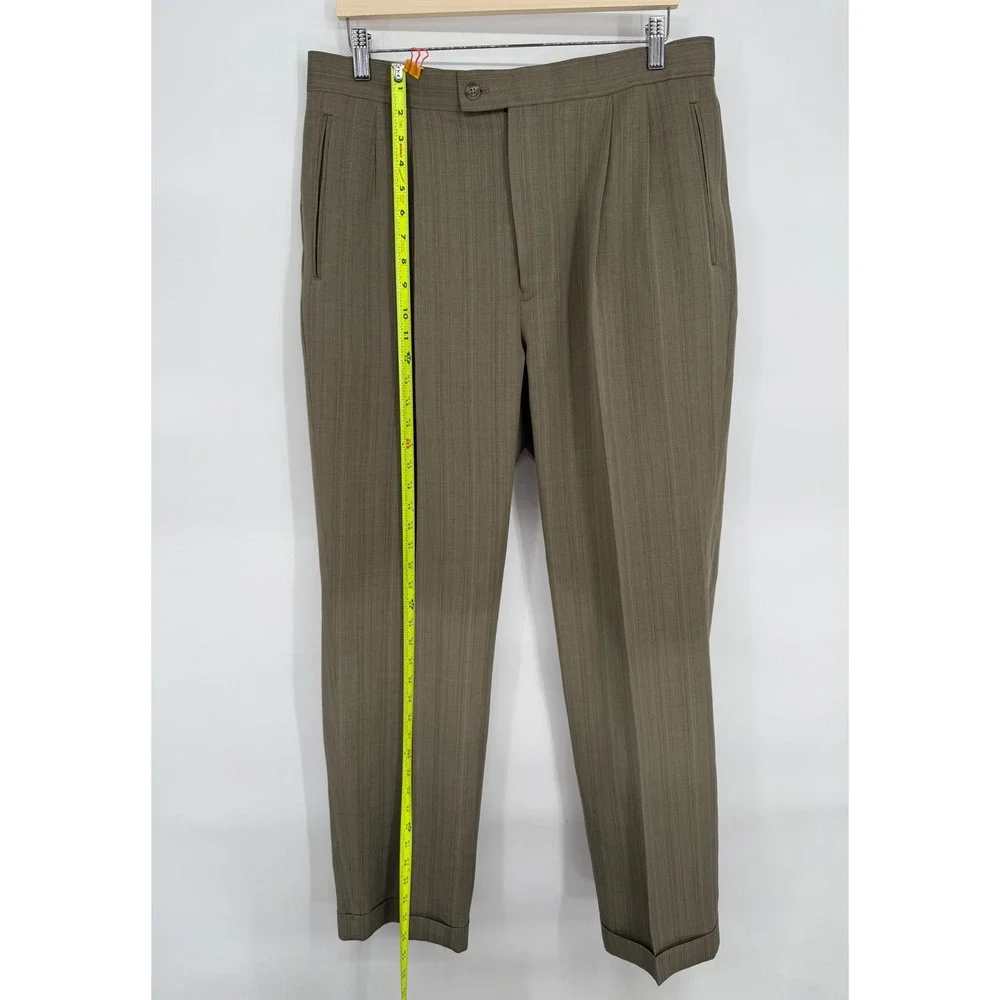 Louis‎ Raphael Tailored Pleated Striped Dress Pants Men 34x32 Khaki Tan